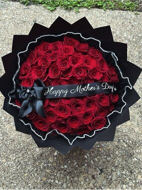 Red Rose Bouquet with Black Wrapping - "Happy Mother's Day"